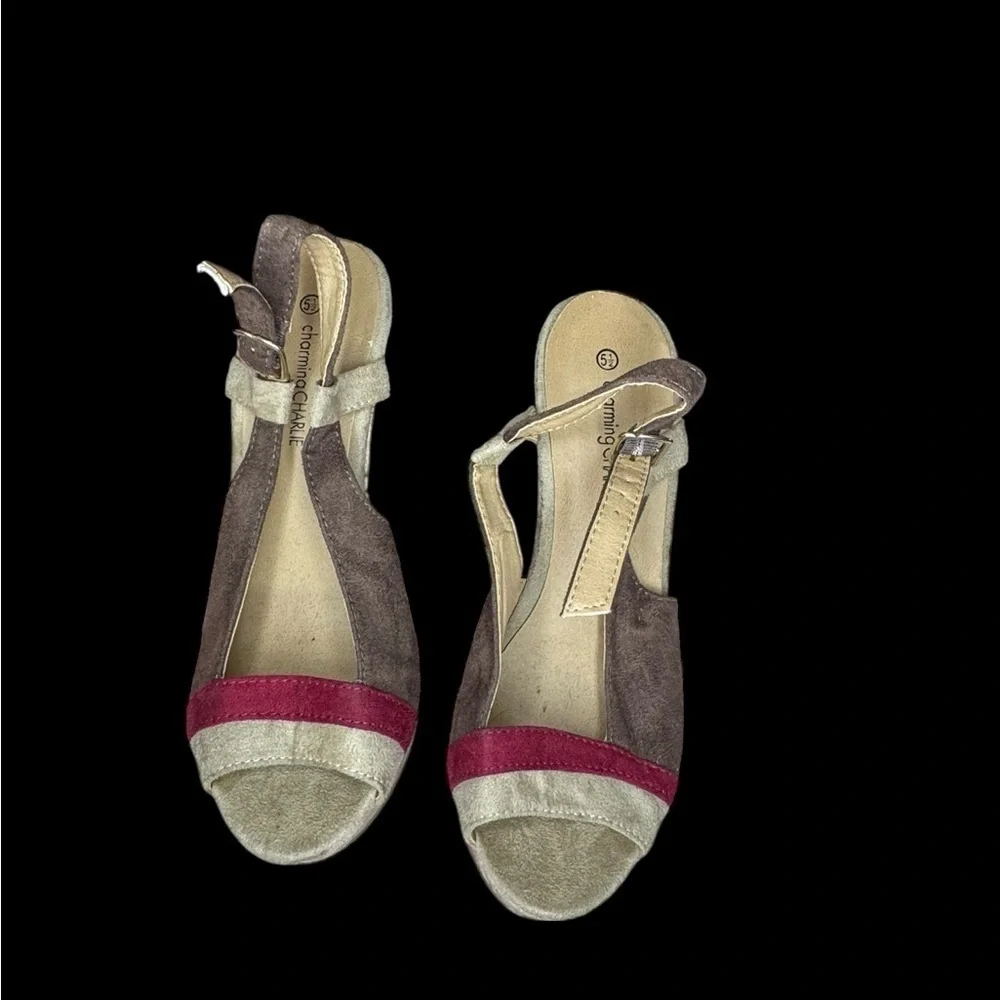 Charming Charlie beown Wedge Peep-Toe Shoes 5.5